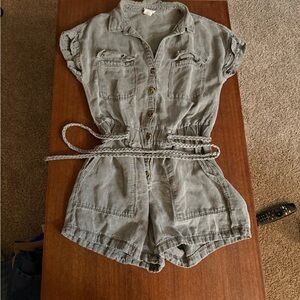Nicole Miller Gray Button-Up Romper with Belt